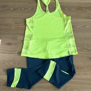 UnderArmour Large capri/tank set.  Neon yellow cami.  Drawstring waist.